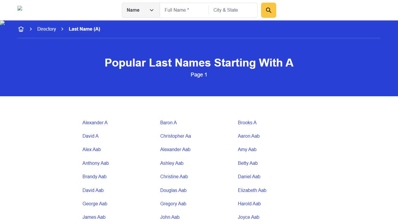 Last Names Starting With "A" - Page 1 Anywho
