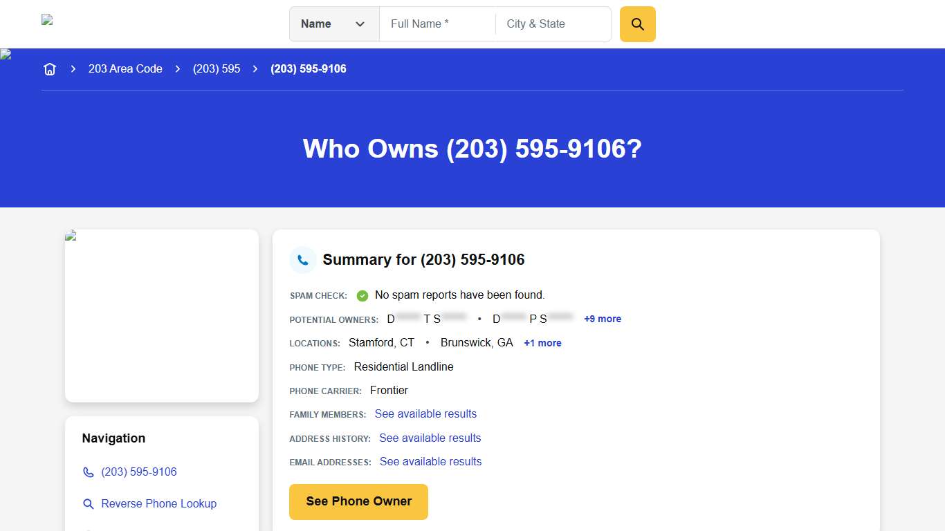 (203) 595-9106 Reverse Phone Lookup Anywho