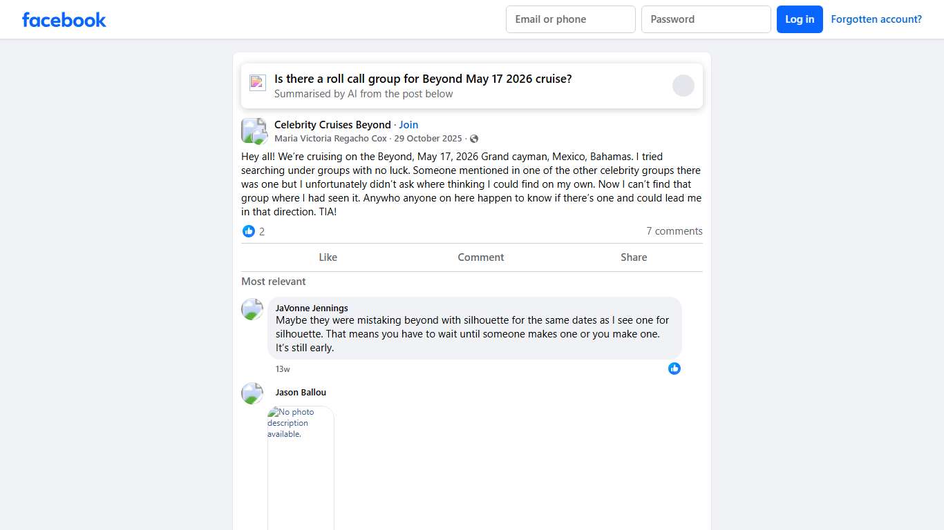 Celebrity Cruises Beyond Hey all! We’re cruising on the Beyond, May 17, 2026 Grand cayman, Mexico, Bahamas Facebook